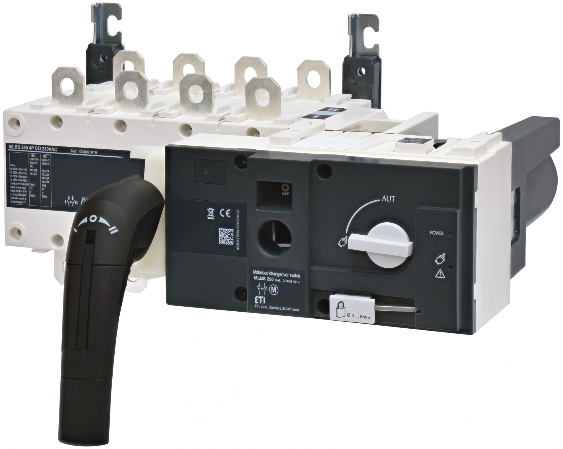 Переключатель нагрузки с мотор-приводом ETI MLBS 250 230VAC 4P CO "1-0-2" 250А