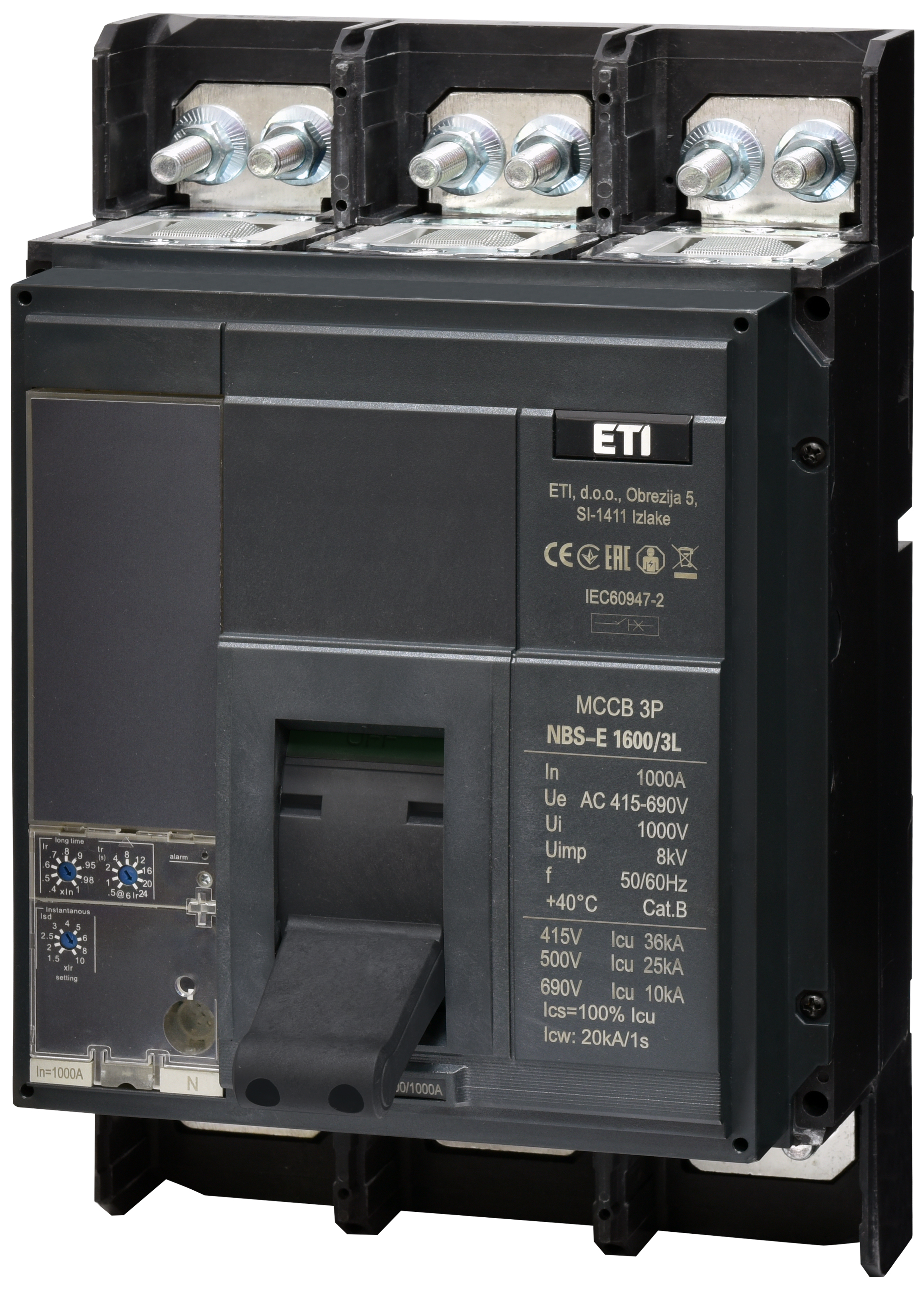 Автоматический выключатель ETI NBS-E 1600/3L 1000A 36kA 0.4-1In/1.5-10Ir 3P 4673161