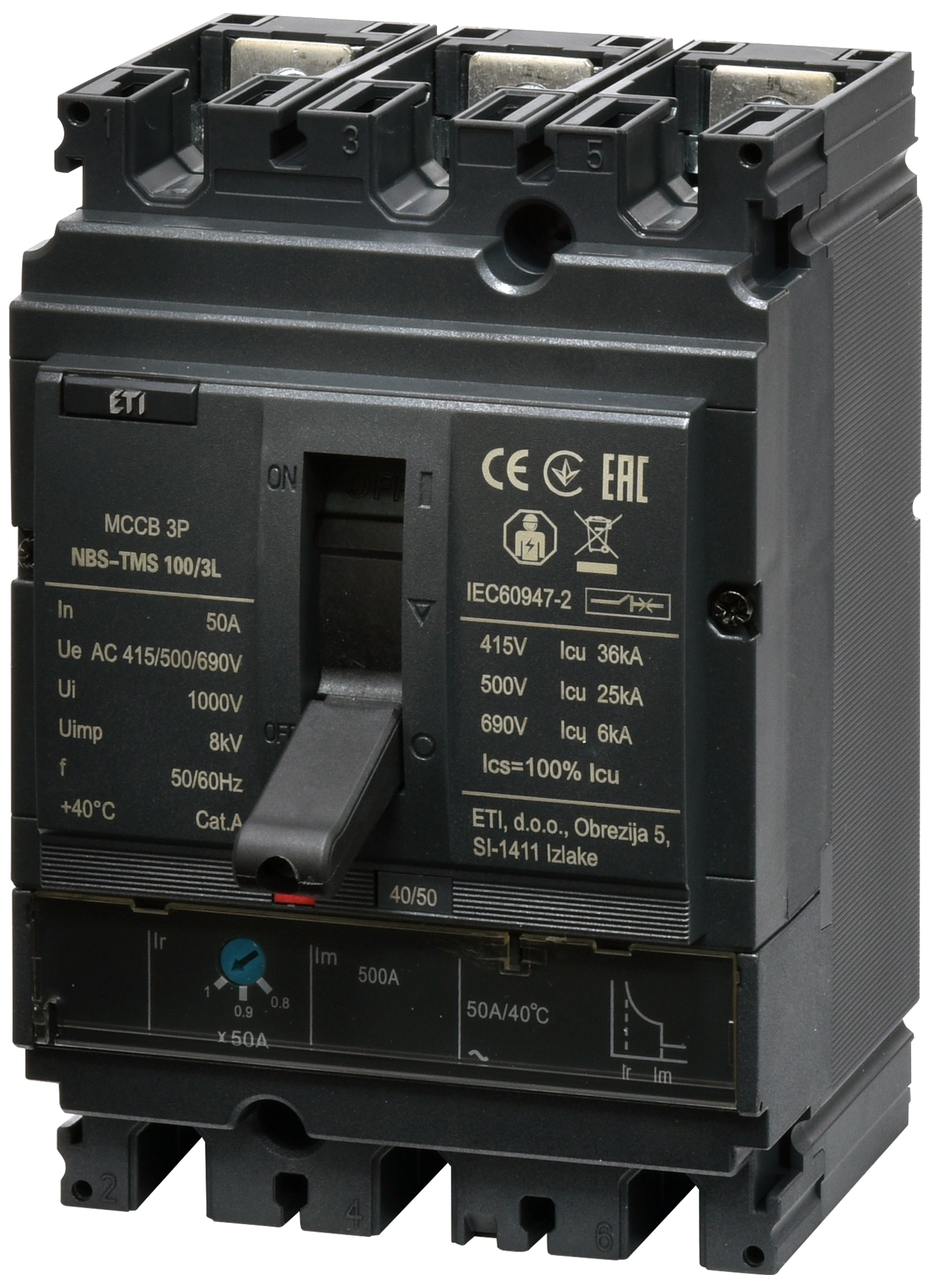Автоматический выключатель ETIBREAK NBS-TMS 100/3L 50A 3P