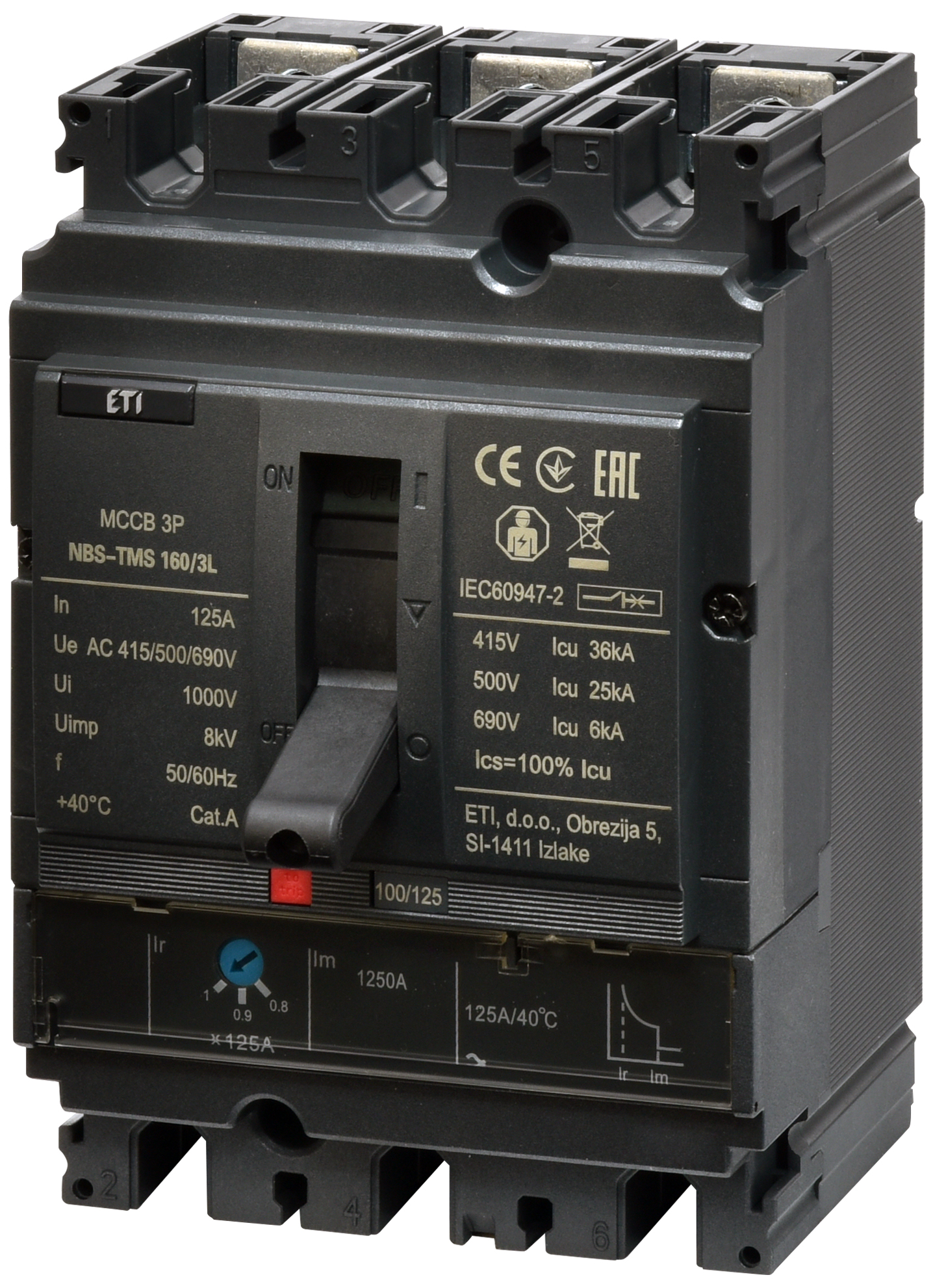 Автоматический выключатель ETIBREAK NBS-TMS 160/3L 125A 3P