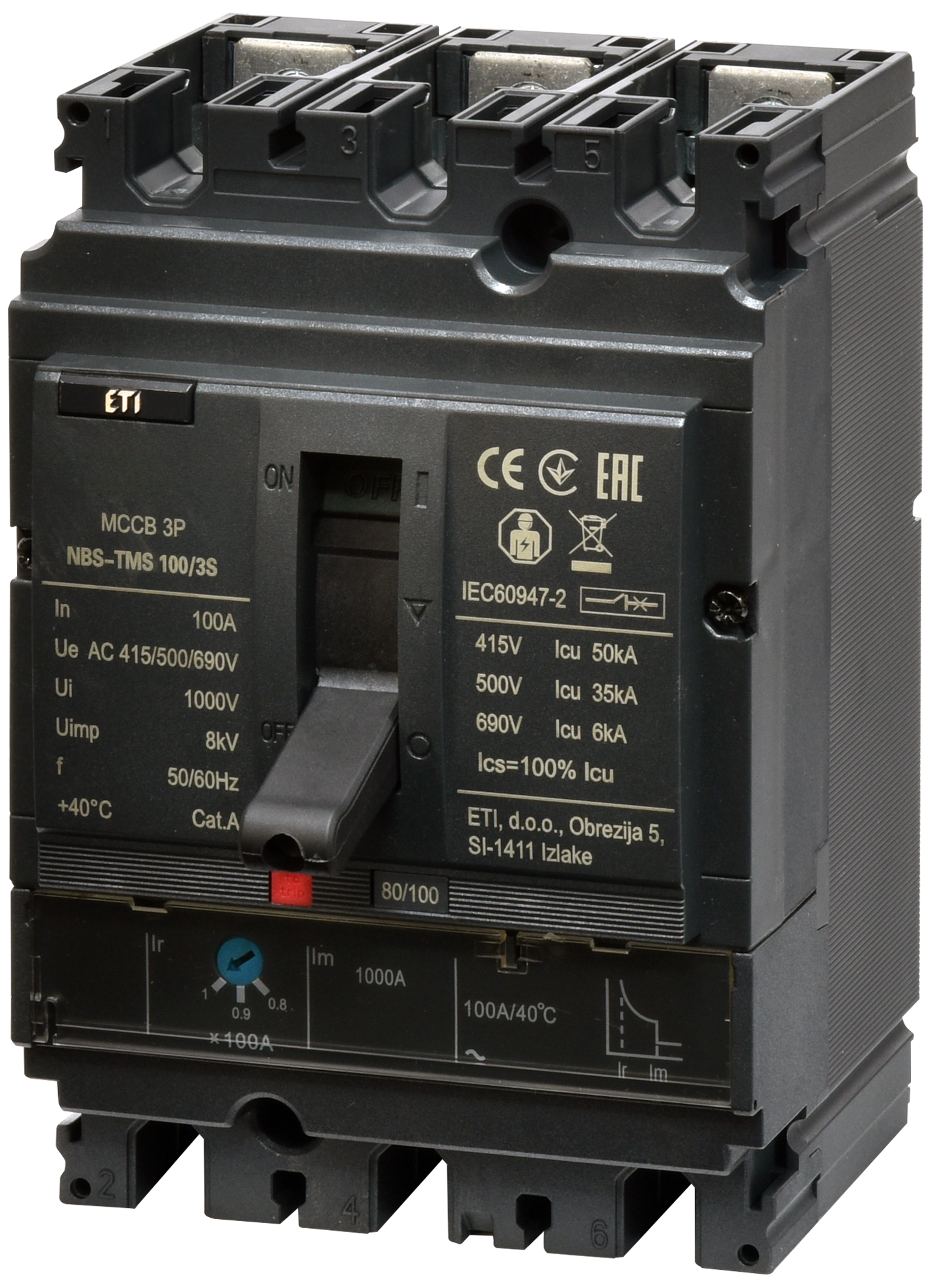 Автоматический выключатель ETIBREAK NBS-TMS 100/3S 100A 3P
