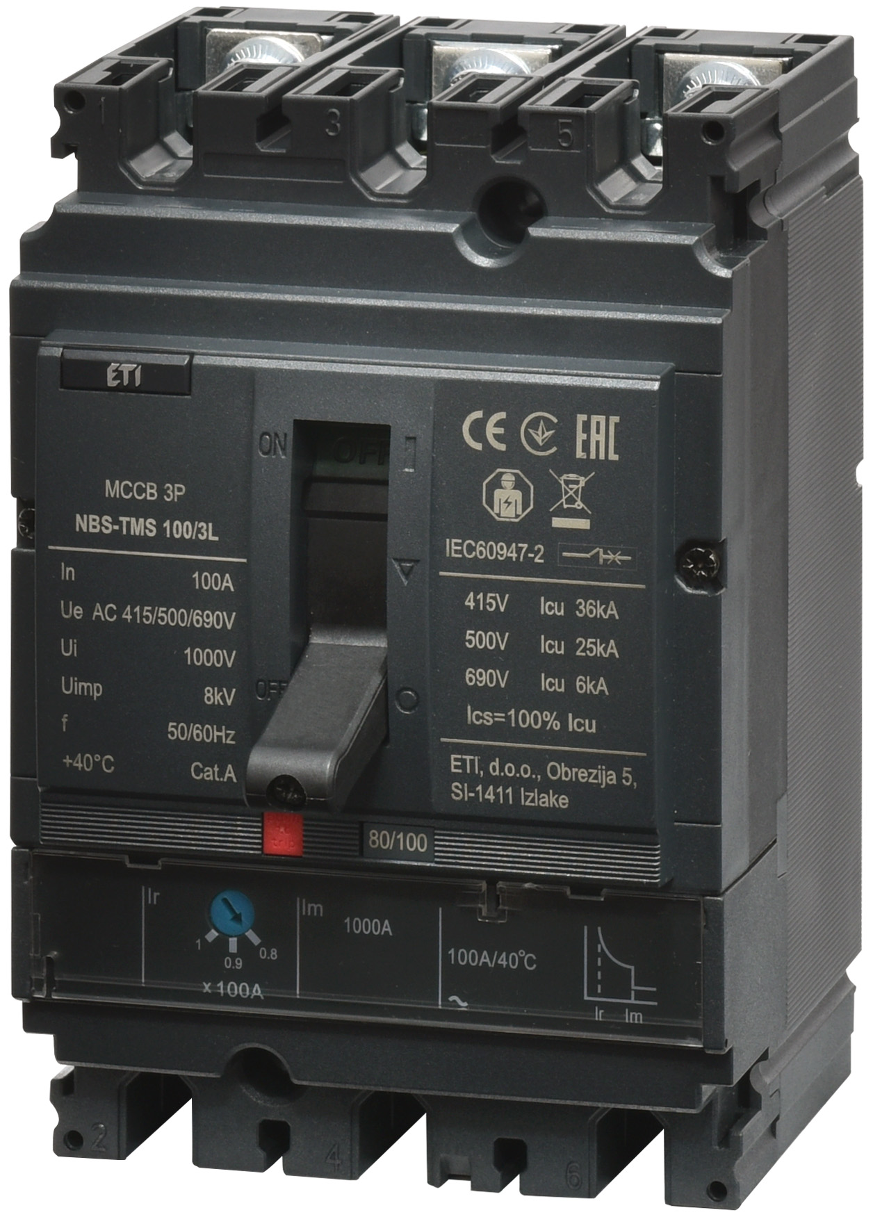 Автоматический выключатель ETIBREAK NBS-TMS 100/3L 100A 3P