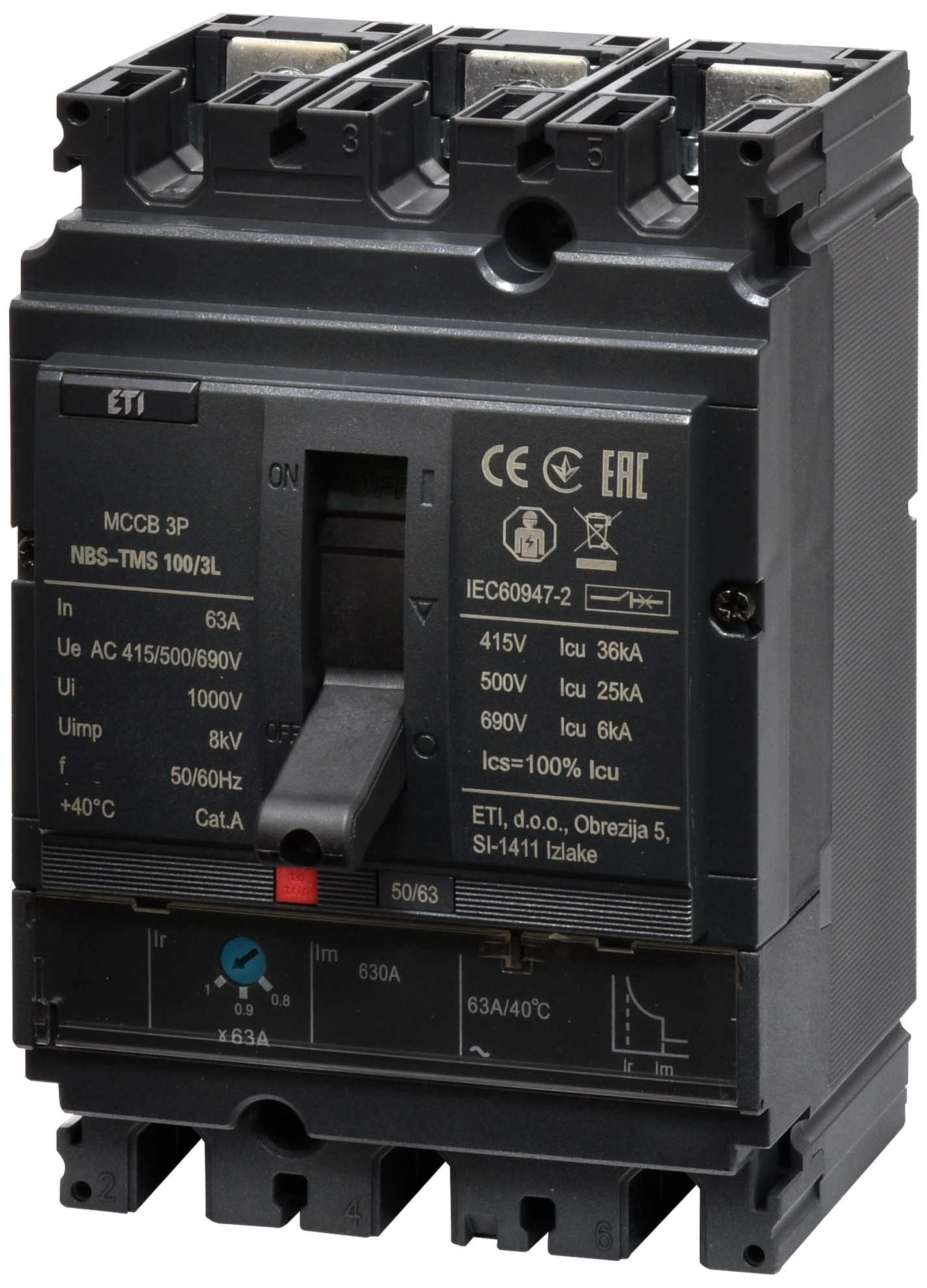 Автоматический выключатель ETIBREAK NBS-TMS 100/3L 63A 3P
