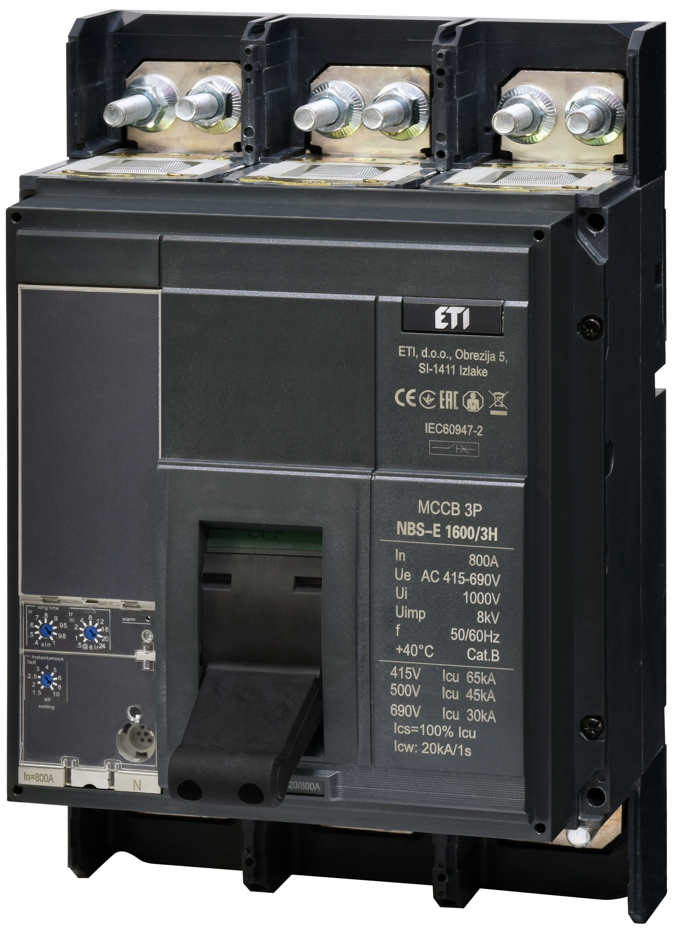 Автоматический выключатель ETI NBS-E 1600/3H 800A 65kA 0.4-1In/1.5-10Ir 3P 4673180