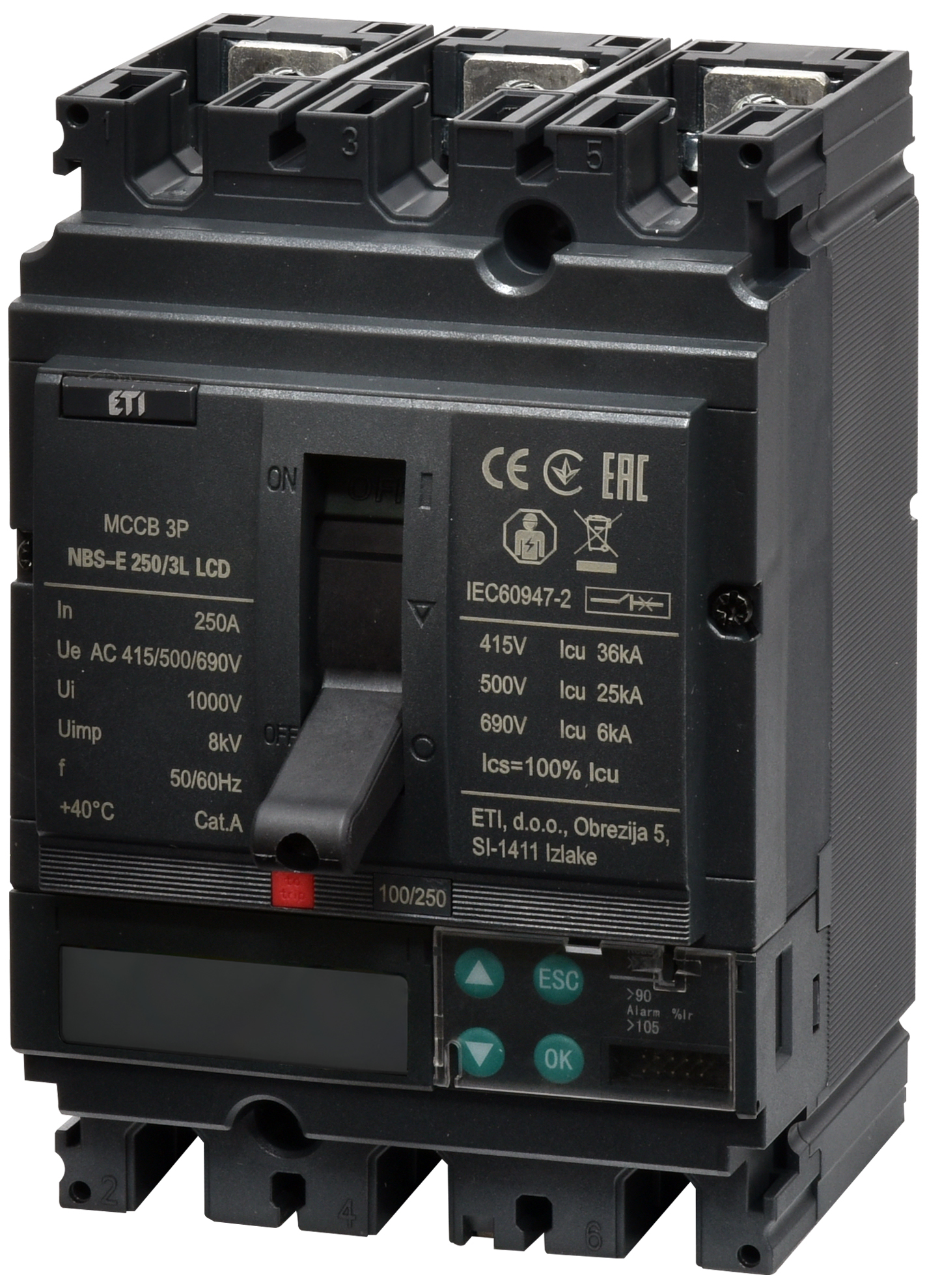 Автоматический выключатель ETIBREAK NBS-E 250/3L LCD 250A 3P