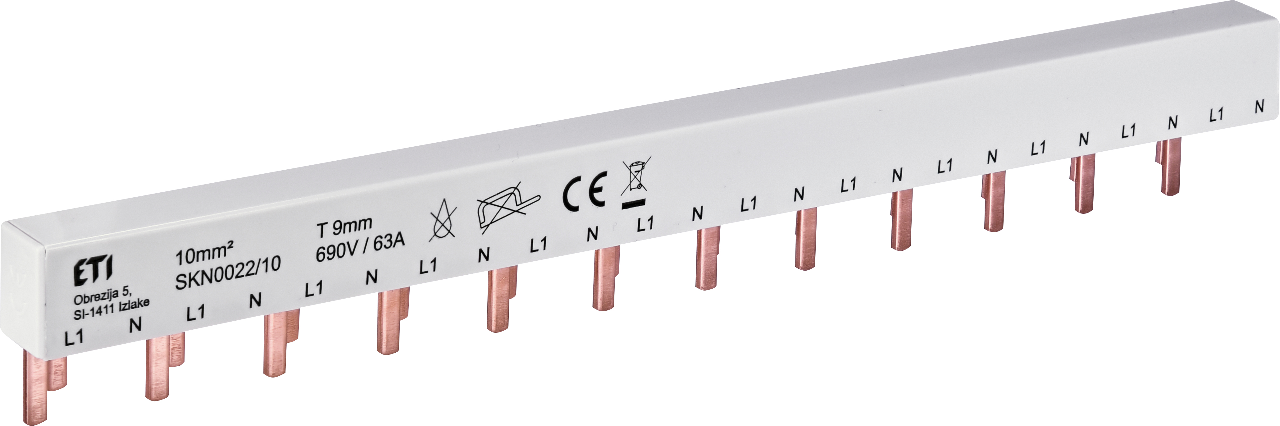 Шина питания SKN0022/10 1F+N 12мод. (для KZS-1M SUP, верхнее подключение) 2921148