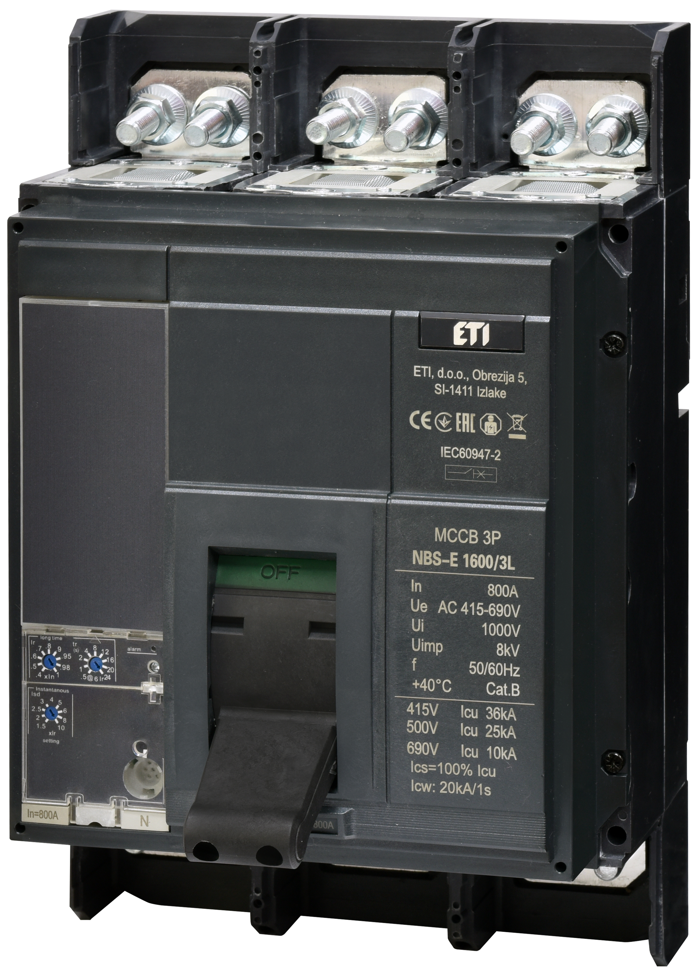Автоматический выключатель ETI NBS-E 1600/3L 800A 36kA 0.4-1In/1.5-10Ir 3P 4673160