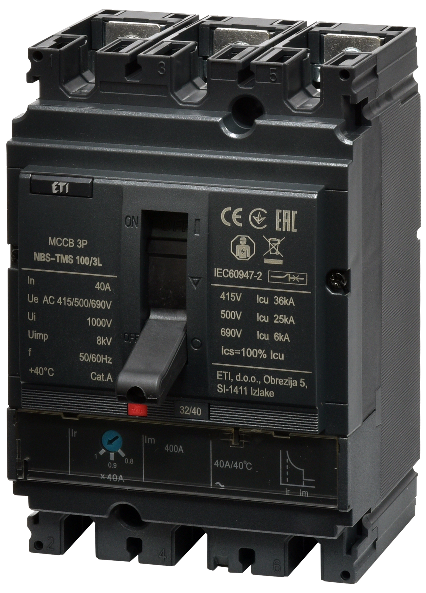 Автоматический выключатель ETIBREAK NBS-TMS 100/3L 40A 3P