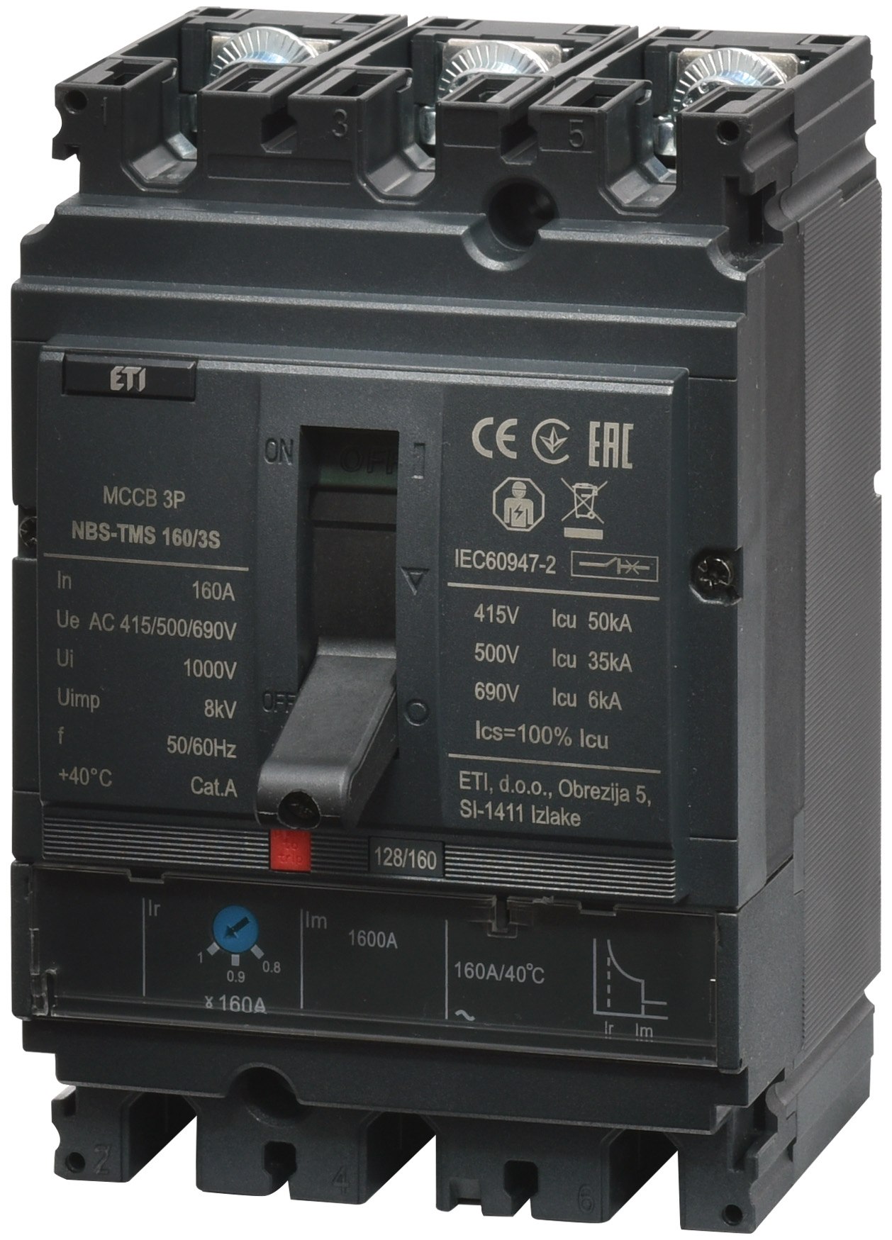 Автоматический выключатель ETIBREAK NBS-TMS 160/3S 160A 3P