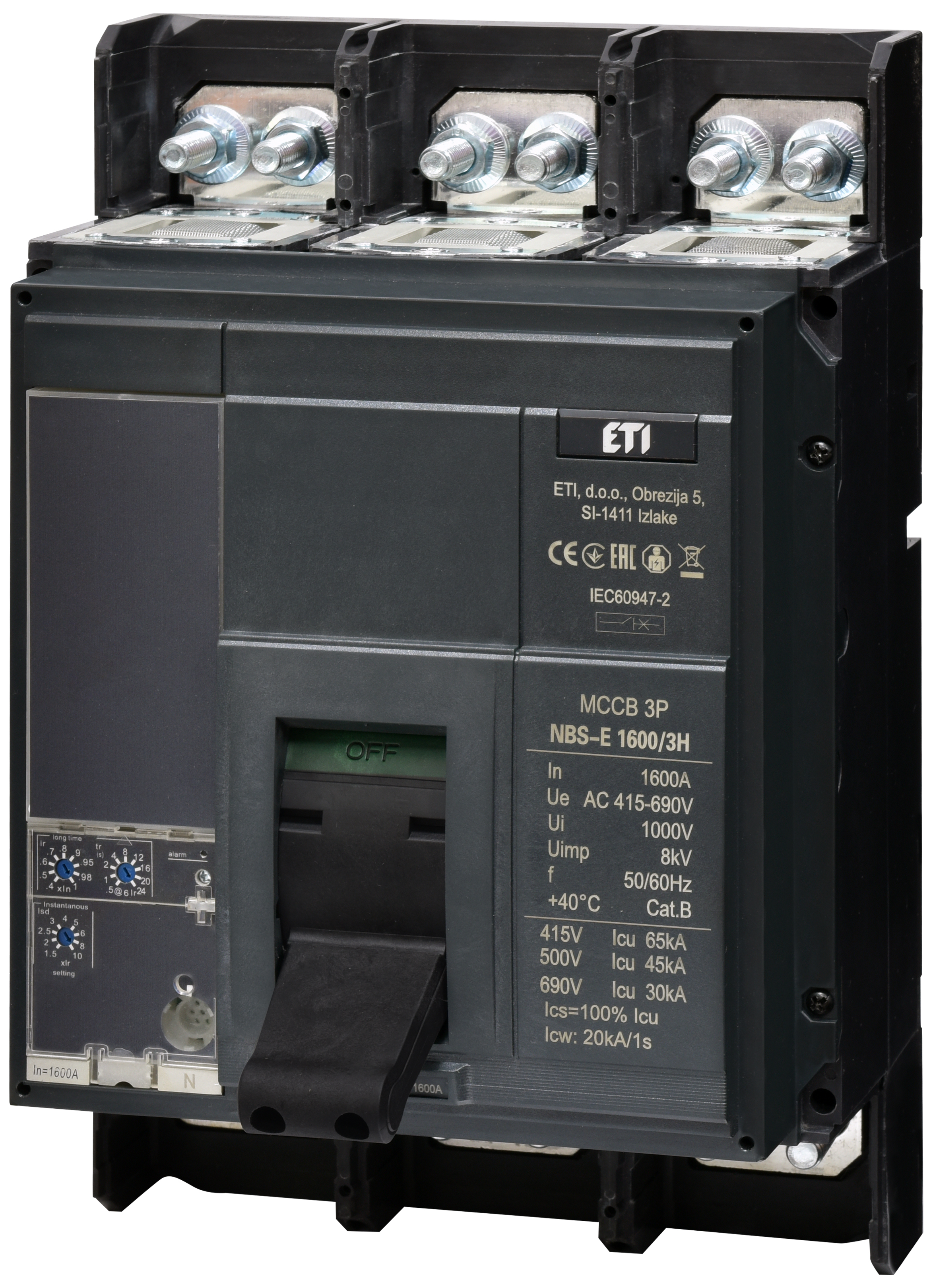 Автоматический выключатель ETI NBS-E 1600/3H 1600A 65kA 0.4-1In/1.5-10Ir 3P 4673183