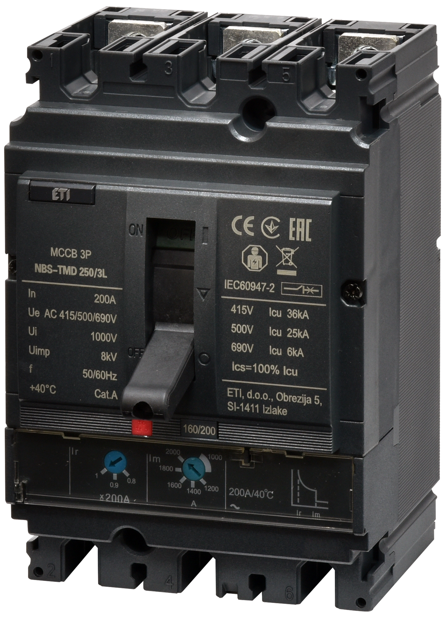 Автоматический выключатель ETIBREAK NBS-TMD 250/3L 200A 3P