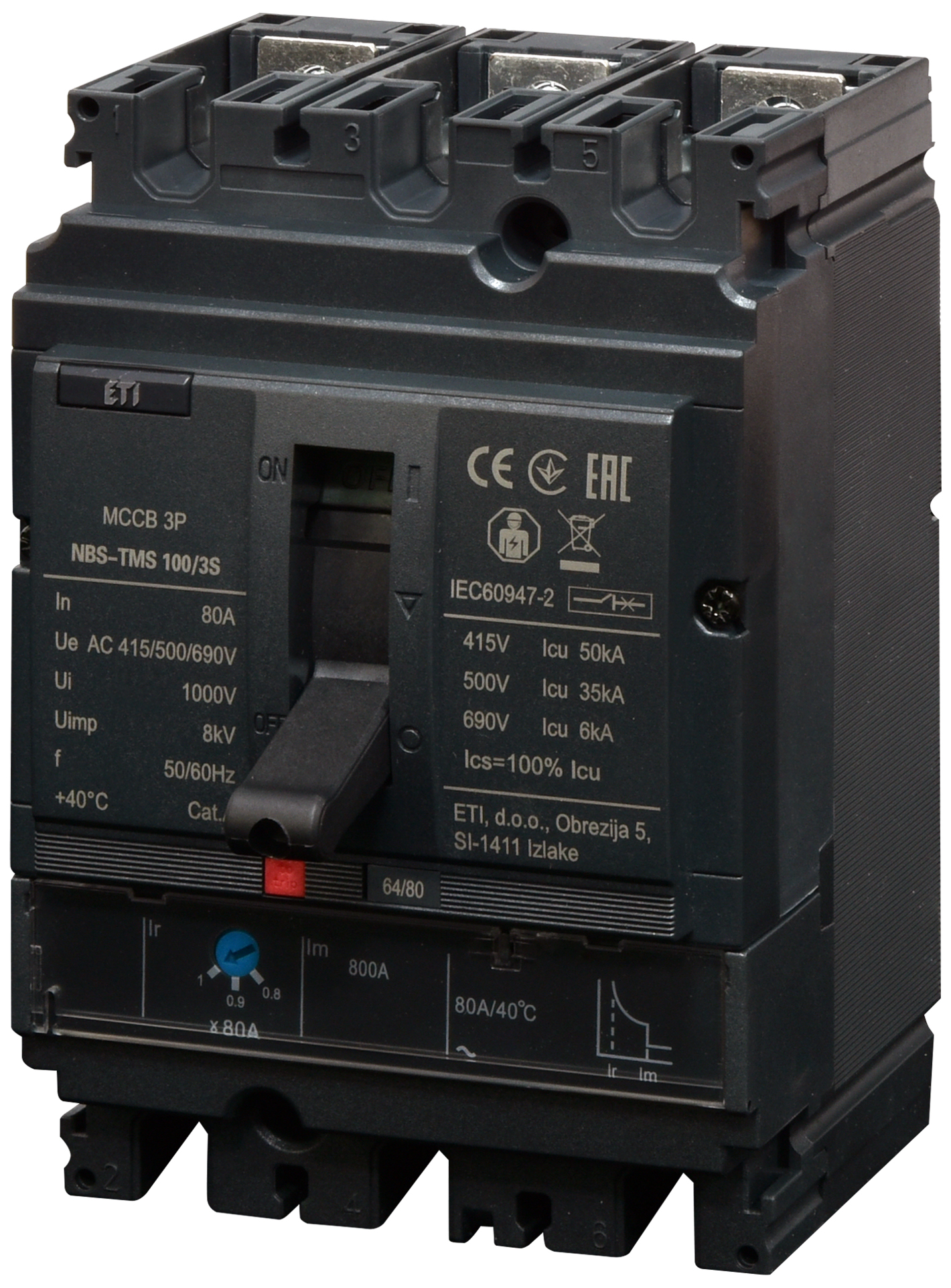 Автоматический выключатель ETIBREAK NBS-TMS 100/3S 80A 3P