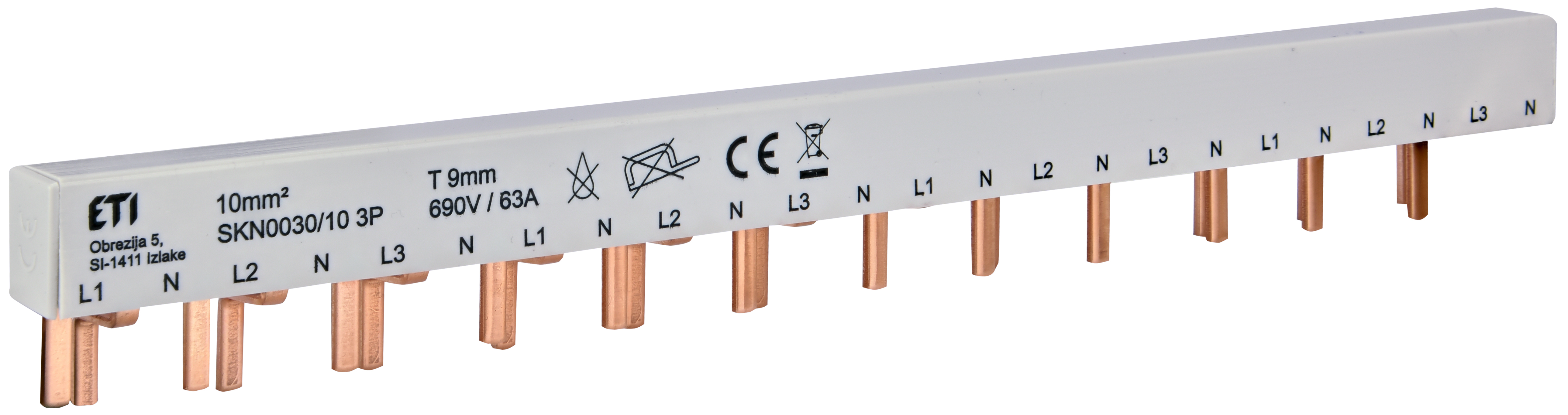 Шина питания SKN0030/10 3F+N 12мод. (для KZS-1M SUP, верхнее подключение) 2921149