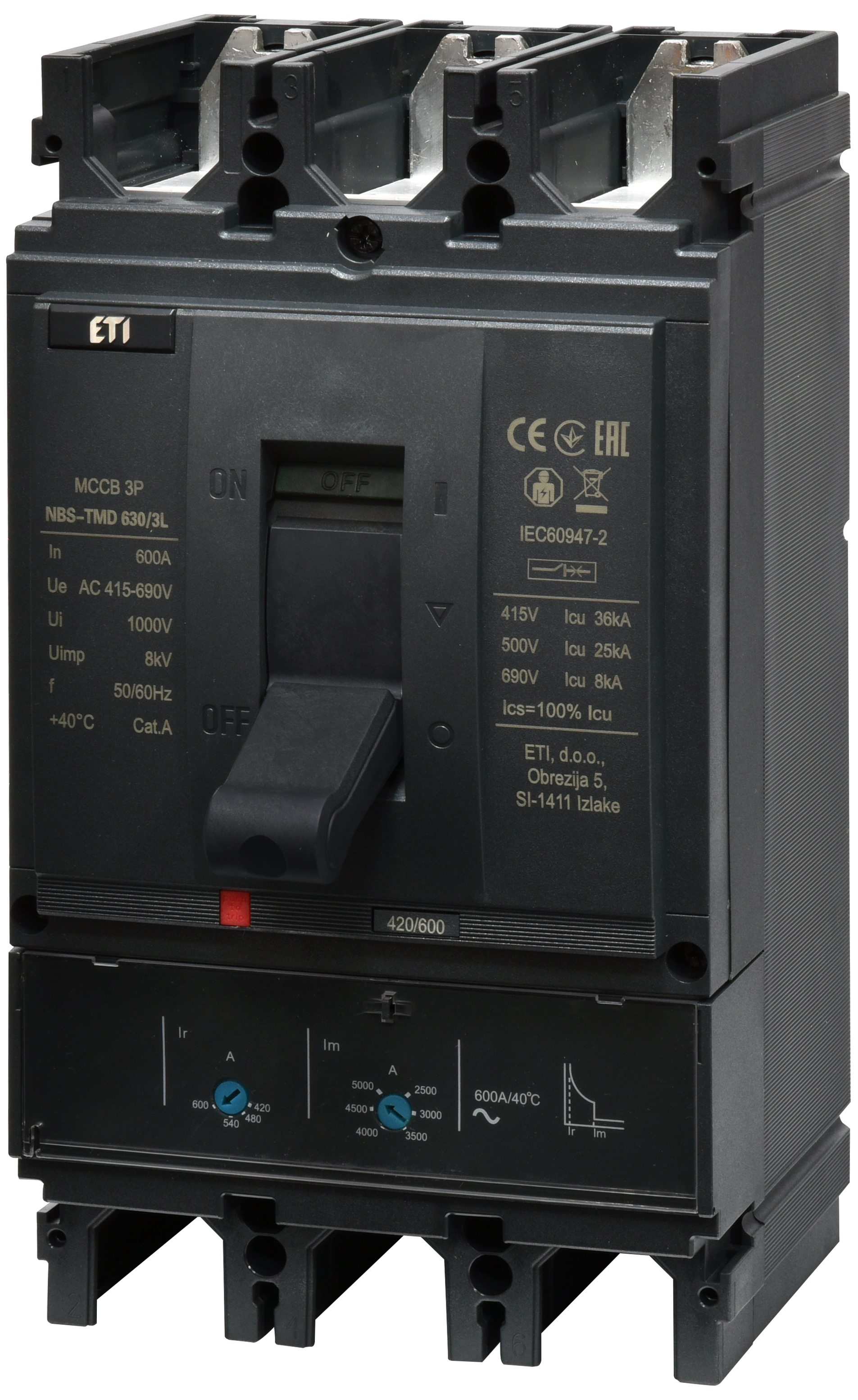 Автоматический выключатель ETIBREAK NBS-TMD 630/3L 600A 3P
