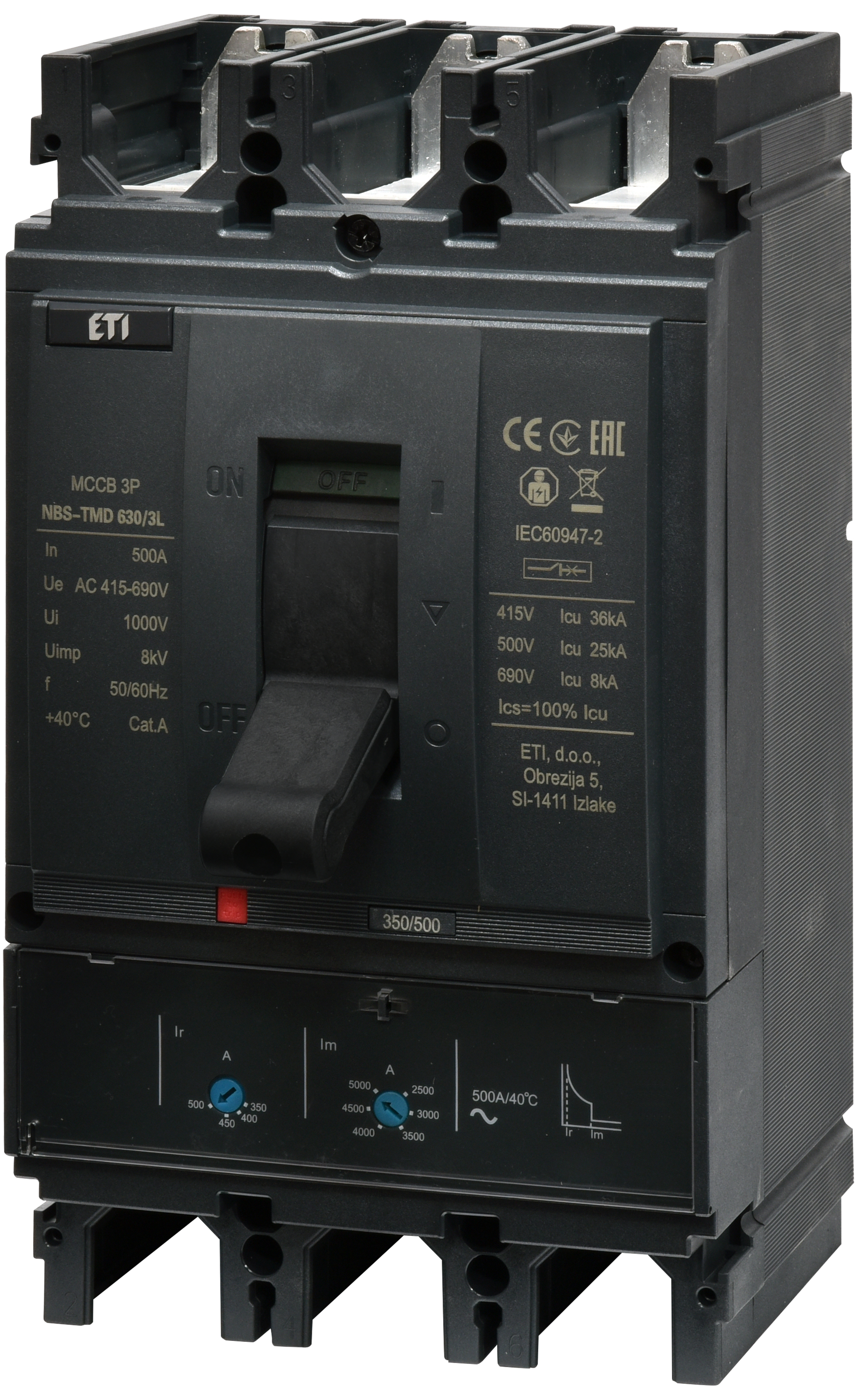 Автоматический выключатель ETIBREAK NBS-TMD 630/3L 500A 3P