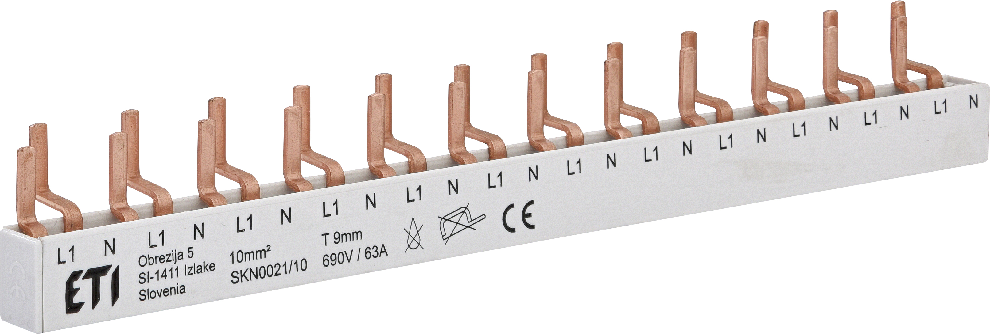 Шина питания SKN0021/10 1F+N 12мод. (для KZS-1M, нижнее подключение) 2921150