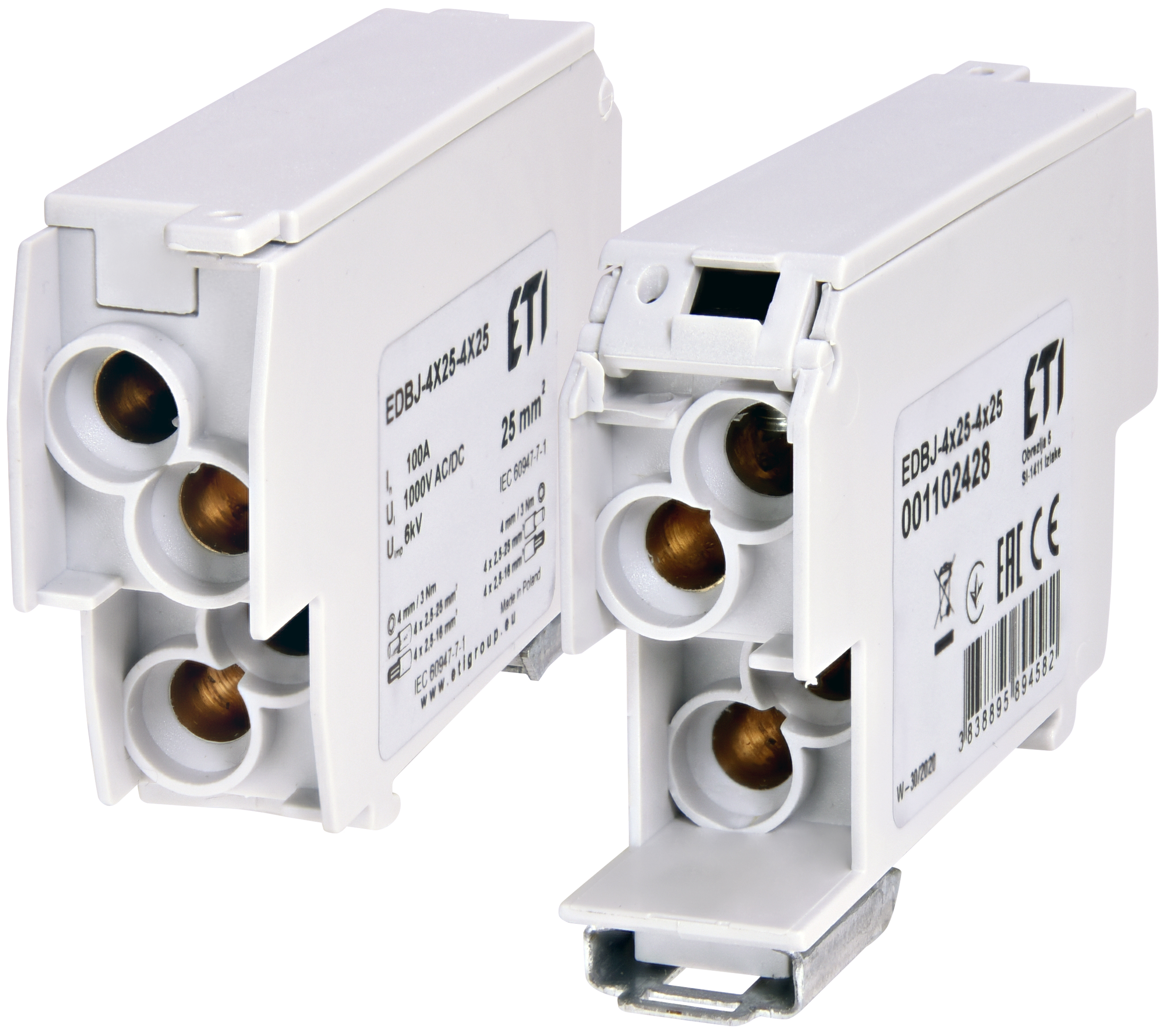 Блок распределительный ETI EDBJ-4x25-4x25 100A 1000V AC/DC 1102428