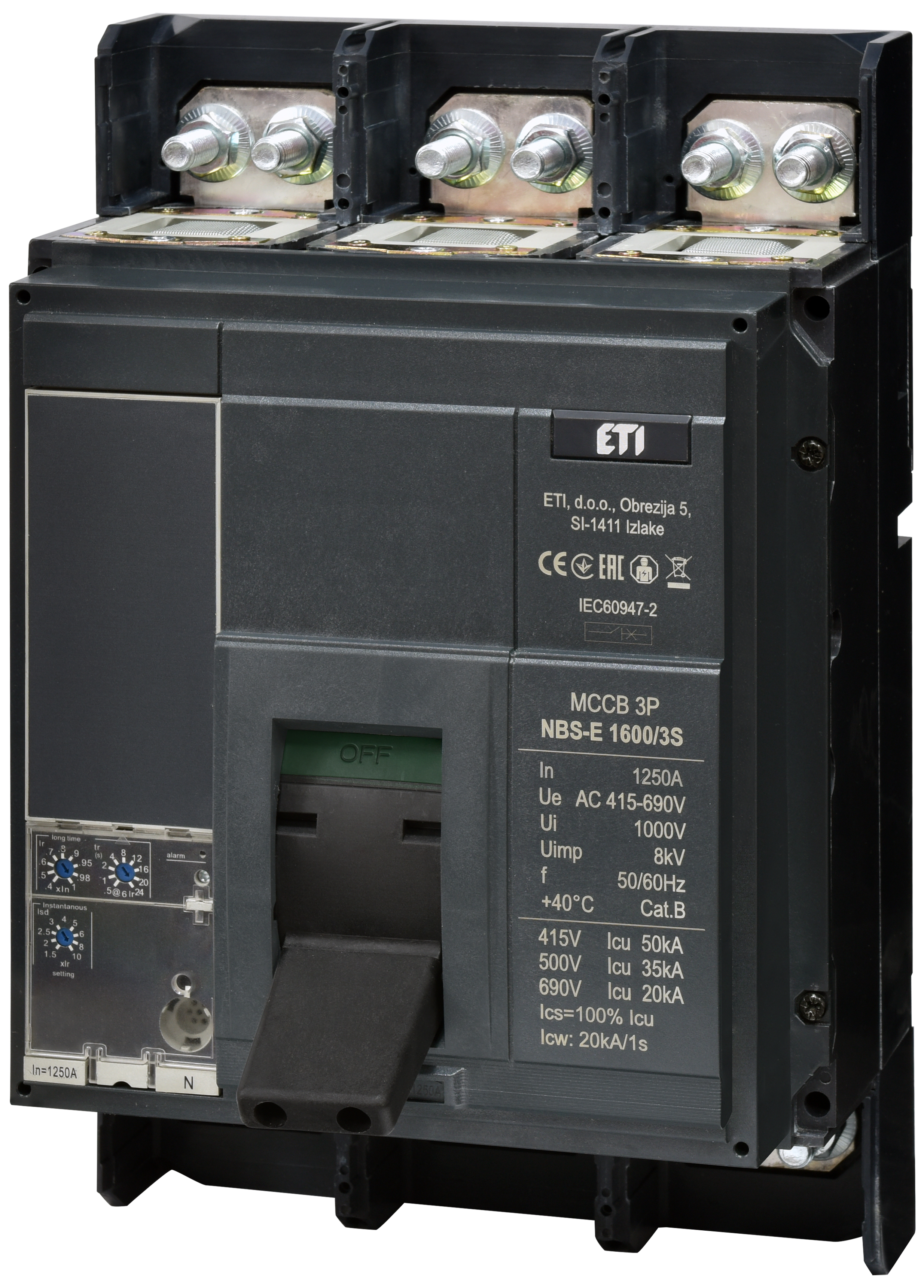 Автоматический выключатель ETI NBS-E 1600/3S 1250A 50kA 0.4-1In/1.5-10Ir 3P 4673172