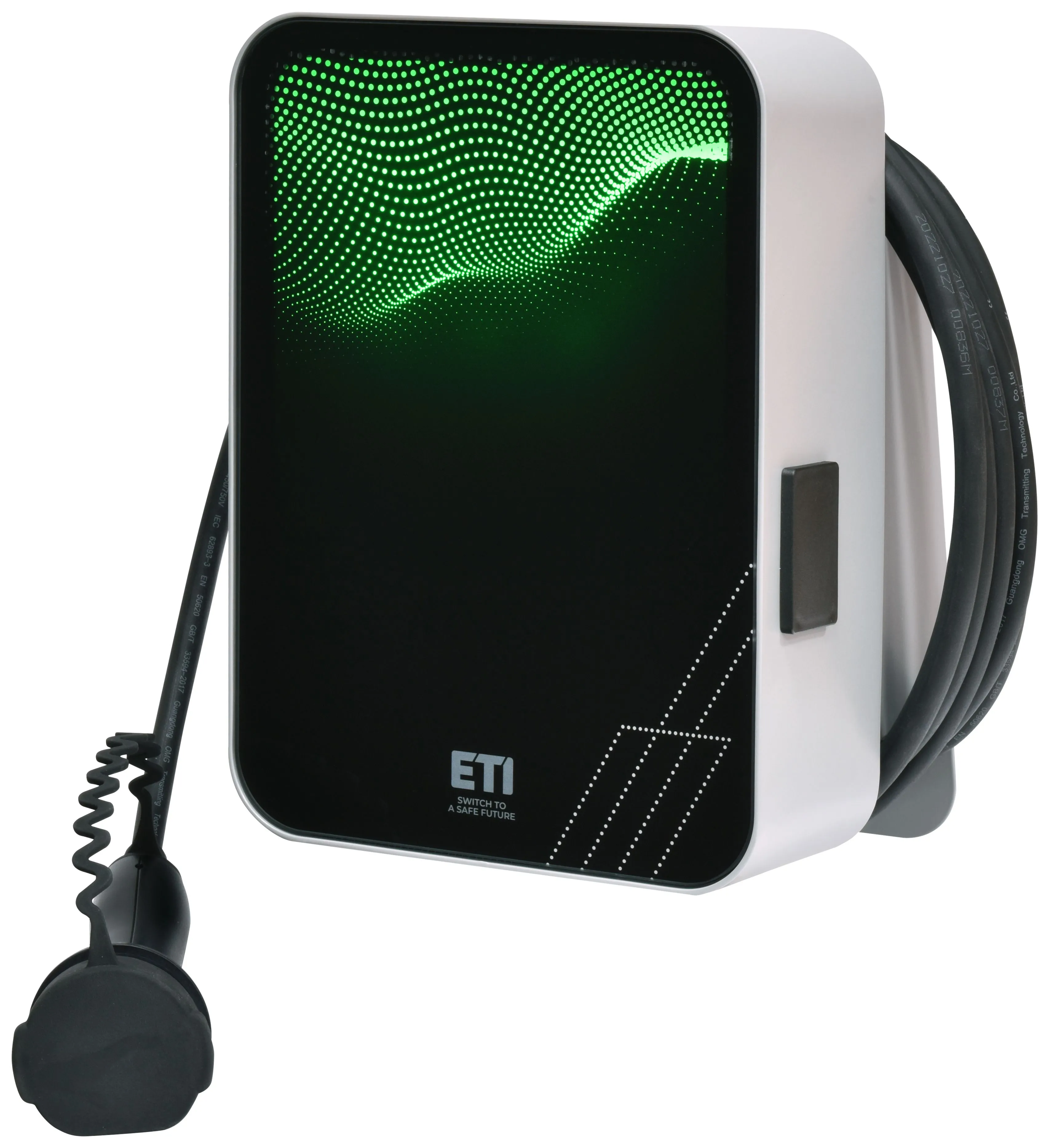 Зарядная станция ETI 1800130 EVC-HOME22-RFID (1 фаза: 7,4 кВт, 3 фазы: 22 кВт, MODE3, Type2, RFID-доступ, з EV-УЗО, IP54, кабель 5м)
