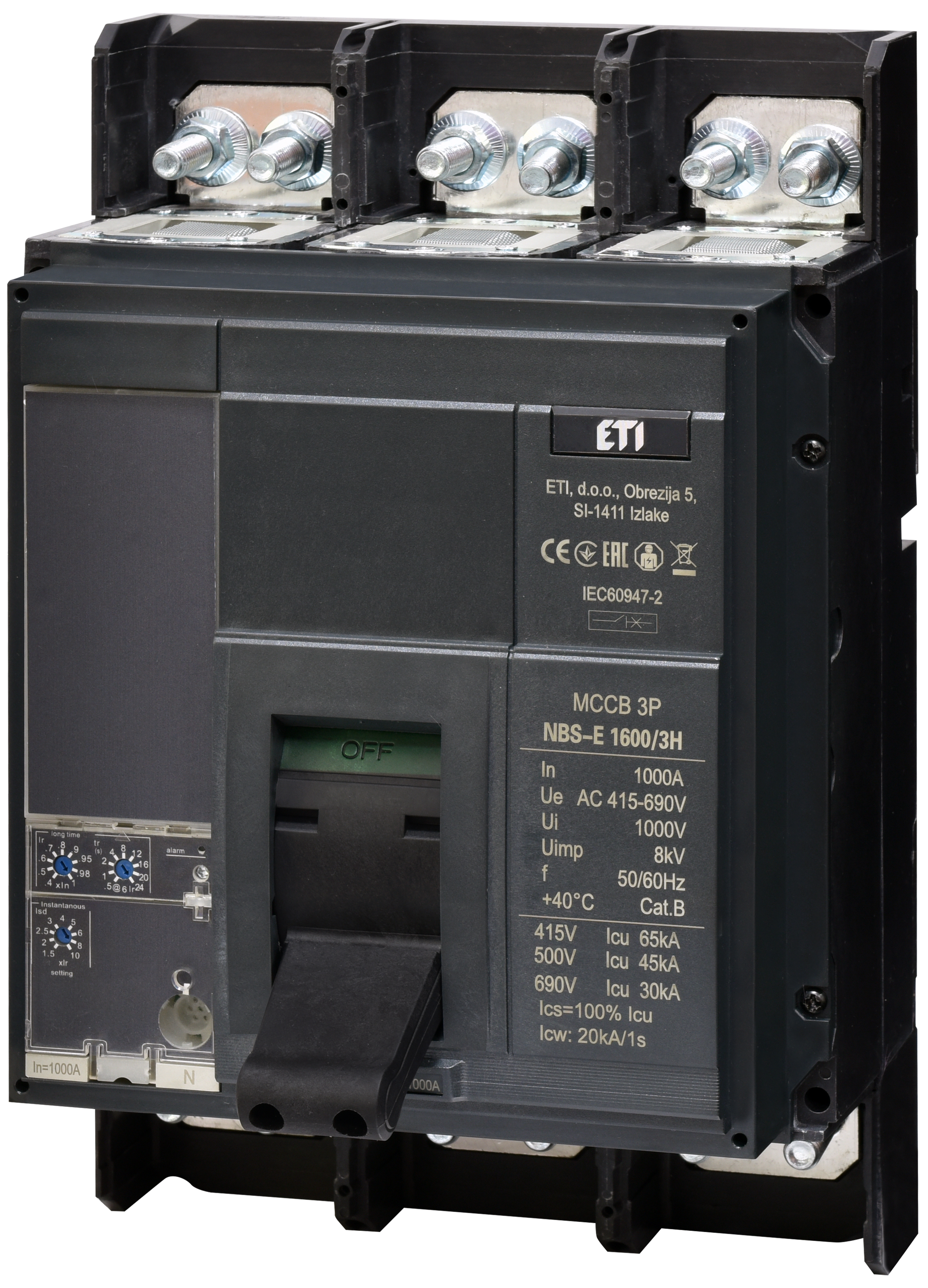 Автоматический выключатель ETI NBS-E 1600/3H 1000A 65kA 0.4-1In/1.5-10Ir 3P 4673181