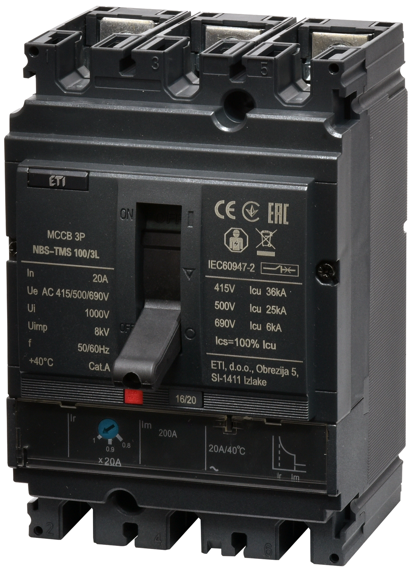 Автоматический выключатель ETIBREAK NBS-TMS 100/3L 20A 3P