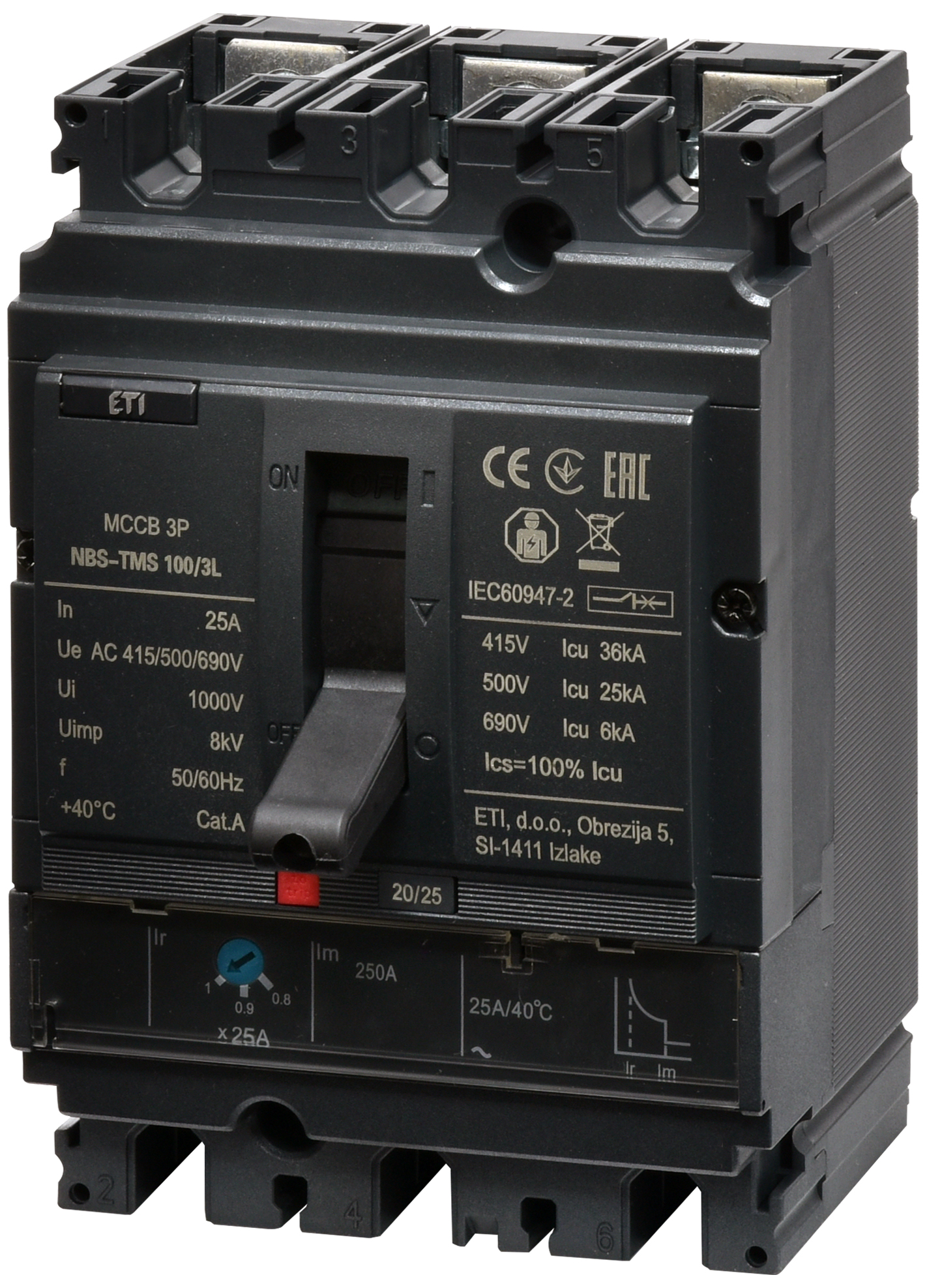 Автоматический выключатель ETIBREAK NBS-TMS 100/3L 25A 3P