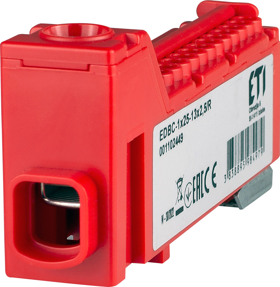 Блок распределительный ETI EDBC-1x25-13x2,5/R 63A 1000V AC/1500V DC 1102449