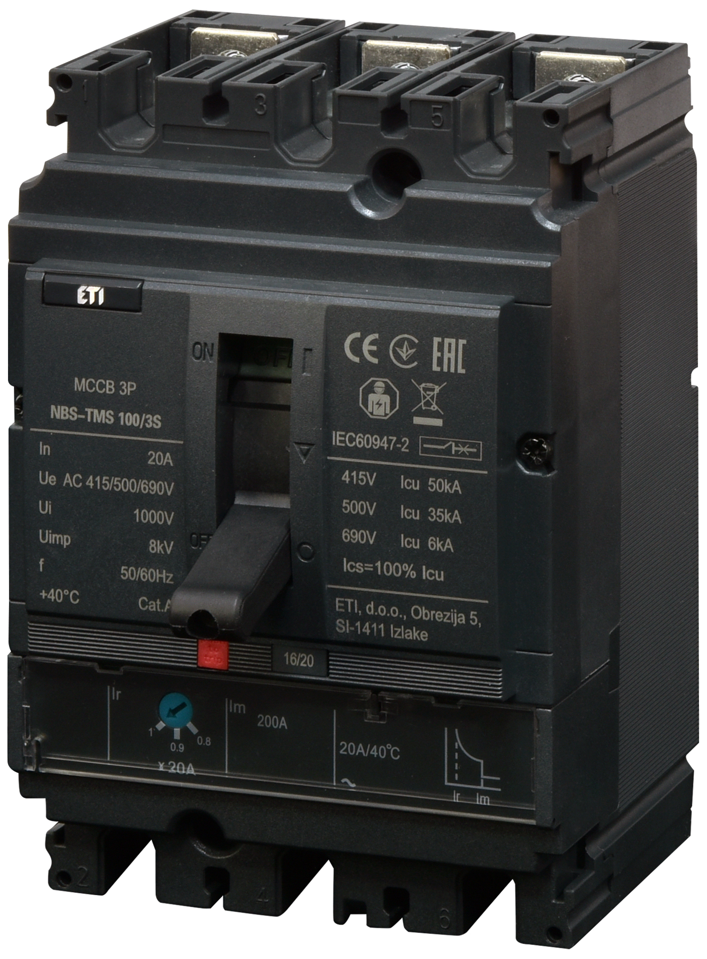 Автоматический выключатель ETIBREAK NBS-TMS 100/3S 20A 3P