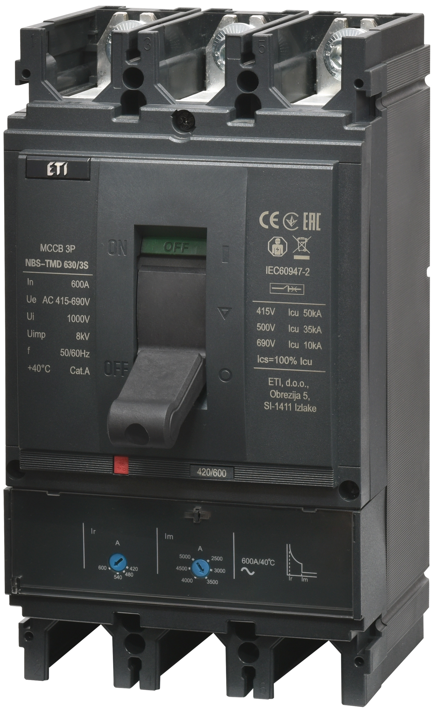 Автоматический выключатель ETIBREAK NBS-TMD 630/3S 600A 3P