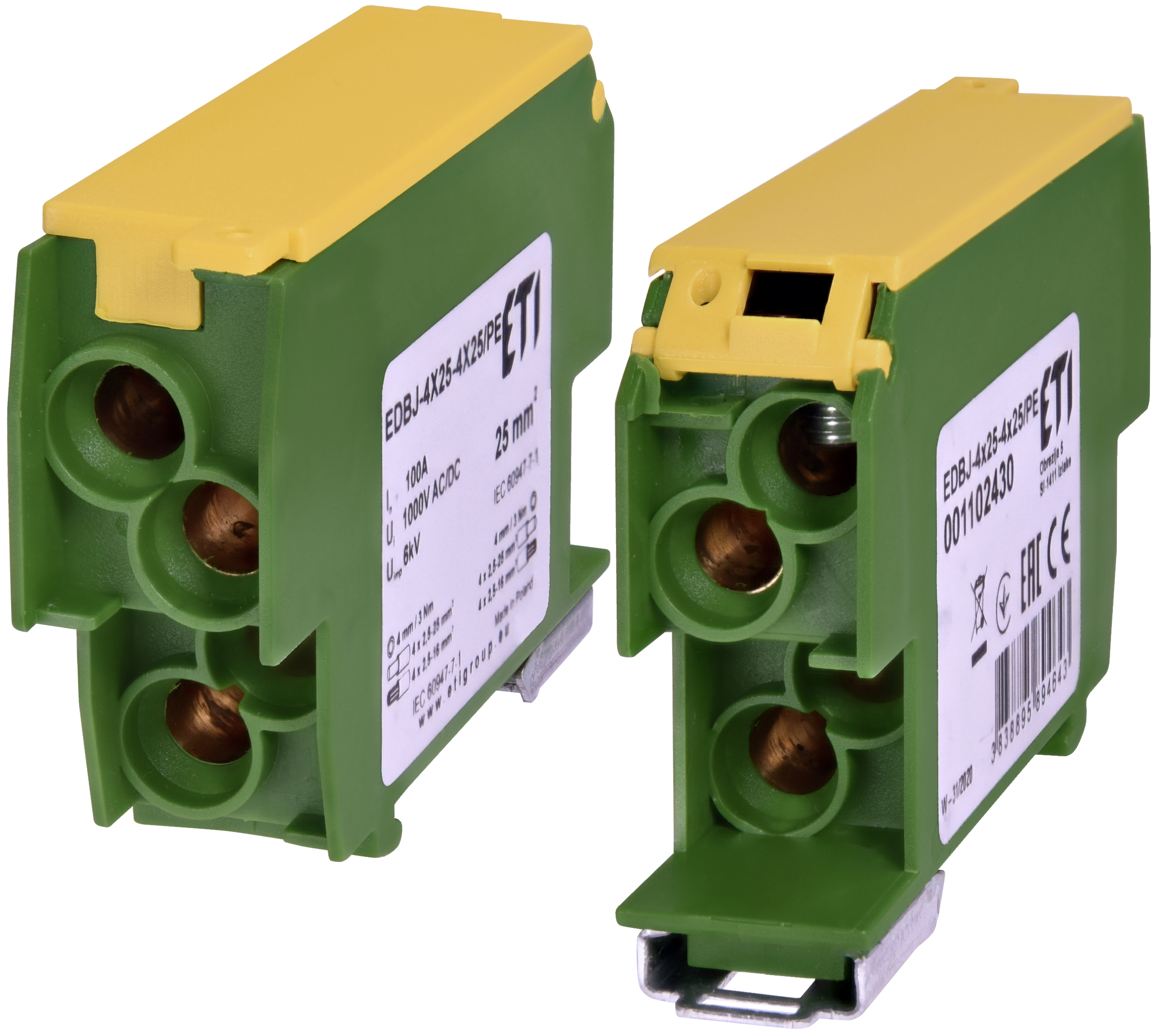 Блок распределительный ETI EDBJ-4x25-4x25PE 100A 1000V AC/DC 1102430