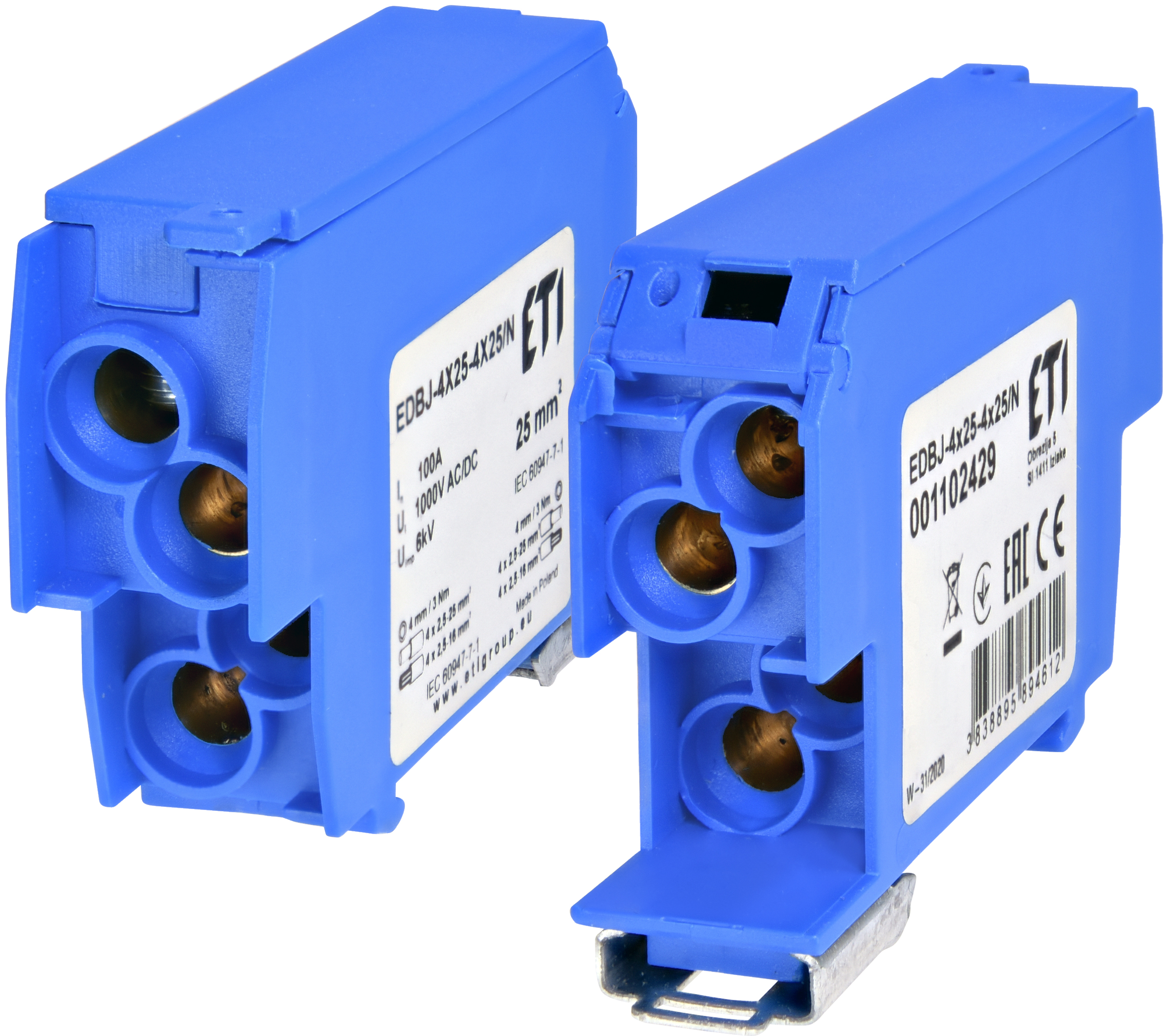 Блок распределительный ETI EDBJ-4x25-4x25N 100A 1000V AC/DC 1102429
