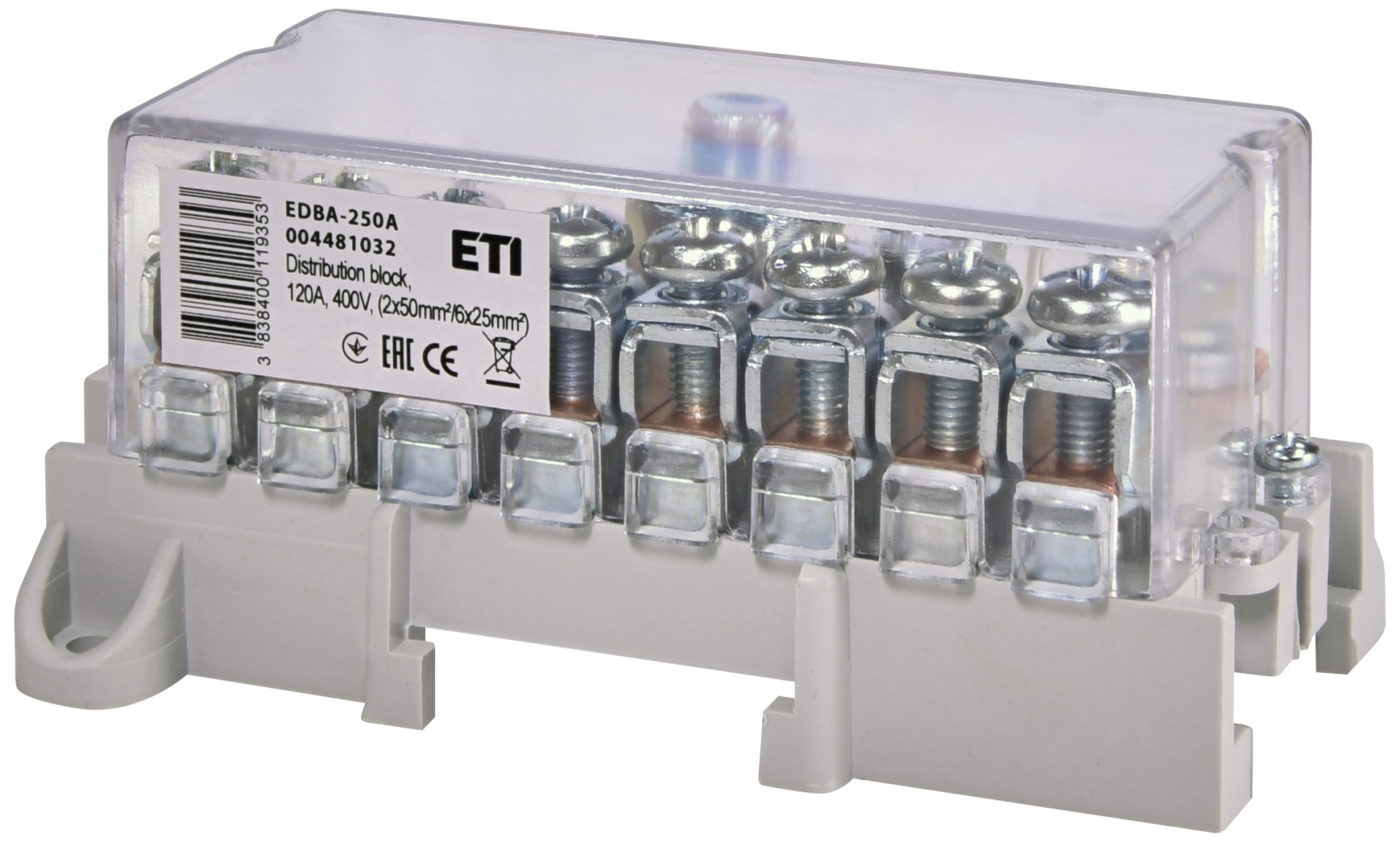 Блок распределительный ETI 4481032 EDBA-250A 250А 400В 1х120мм²/1х50мм²+8х25мм²