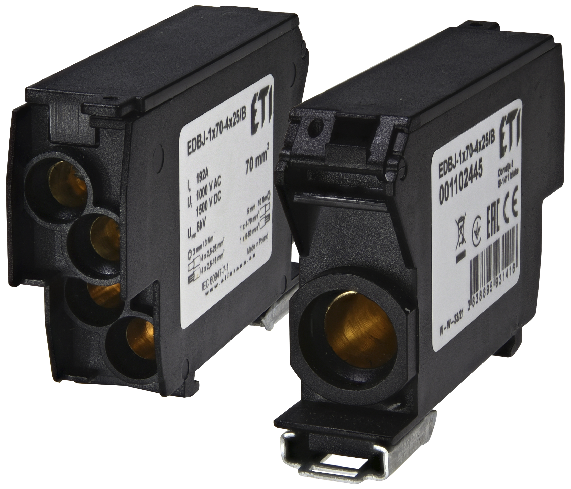 Блок распределительный ETI EDBJ-1x70-4x25B 192A 1000V AC/1500V DC 1102445