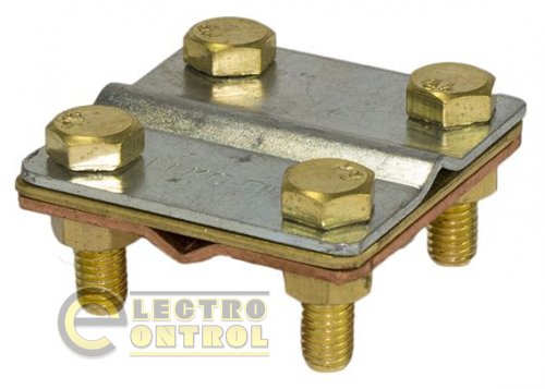 Соединитель пруток - полоса с разделительной пластиной+изгиб, оц.сталь-медь-латунь, 57х57 мм, 8-10/25 Соединитель пруток - полоса с разделительной пластиной+изгиб, оц.сталь-медь-латунь, 57х57 мм, 8-10/25