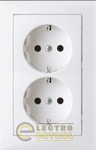 Розетка без крышки двойная, цельная, полярная белизна матовая, 16А/250В S.1 Розетка без крышки двойная, цельная, полярная белизна матовая, 16А/250В S.1