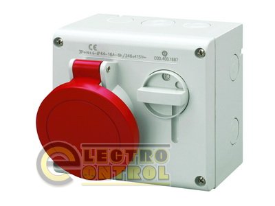 Розетка наружной уст. с механической блокировкой и верхним расположением разъема IP44 32А 2P+E 230В Розетка наружной уст. с механической блокировкой и верхним расположением разъема IP44 32А 2P+E 230В