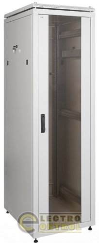 Шкаф сетевой 19" LINEA N, 18U, 600х600 мм, стеклянная передняя дверь, серый