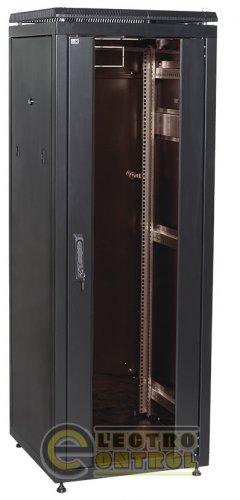 Шкаф сетевой 19" LINEA N, 18U, 600х600 мм, стеклянная передняя дверь, черный