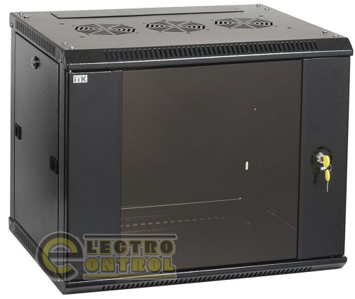 ITK Шкаф настенный 19" LINEA W, 12U, 600x600 мм, стеклянная передняя дверь, черный