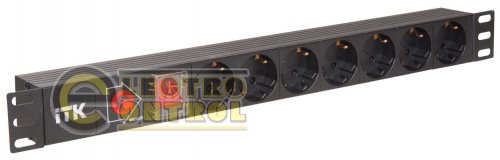 ITK PDU 7 розеток нем.станд. з LED викл., 1U,  без шнура, вхід C14