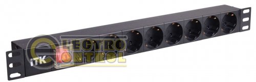 ITK PDU 8 розеток с LED выкл,1U, шнур 2м вилка, немецкий станд.