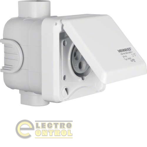 CEE-розетка 3-піл., всередину. установка, з монт. коробкою, IP44, 250В/16А CEE-розетка 3-піл., всередину. установка, з монт. коробкою, IP44, 250В/16А