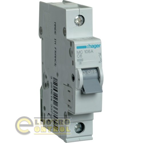 Автоматический выключатель Hager MC106A 1P 6kA C-6A 1M