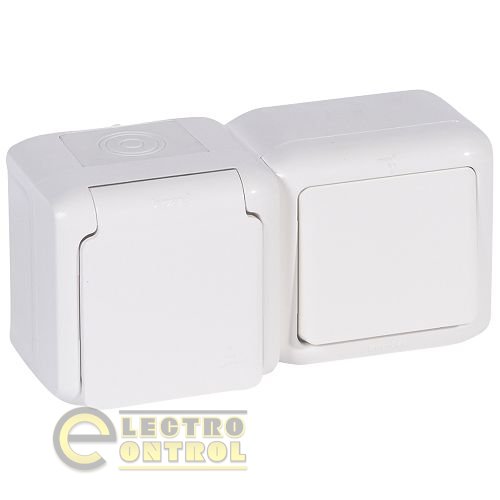 Вимикач+Розетка Legrand 782371 Forix 2К+З с шторками IP44 Білий
