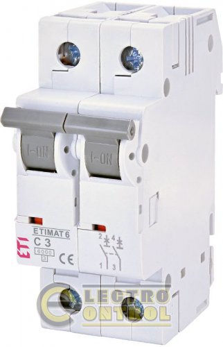 Автоматический выключатель ETI ETIMAT 6 2p C 3А AC 2143509
