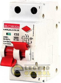 Выключатель дифференциального тока (дифавтомат) e.elcb.pro.2.C32.30, 2р, 32А, C, 30мА с разделенной рукояткой