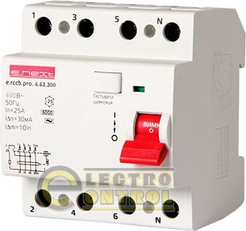 Вимикач диференціального струму e.rccb.pro.4.63.300, 4р, 63А, 300мА