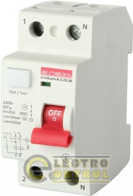 Выключатель дифференциального тока e.rccb.pro.A.2.25.30, 2р, 25А, 30мА., тип A
