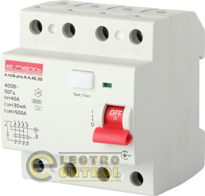 Выключатель дифференциального тока e.rccb.pro.A.4.40.30, 2р, 16А, 30мА., тип A