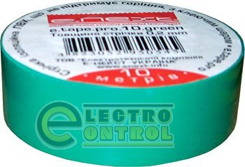 Изолента e.tape.pro.10.green из самозатухающего ПВХ, зеленая (10м)